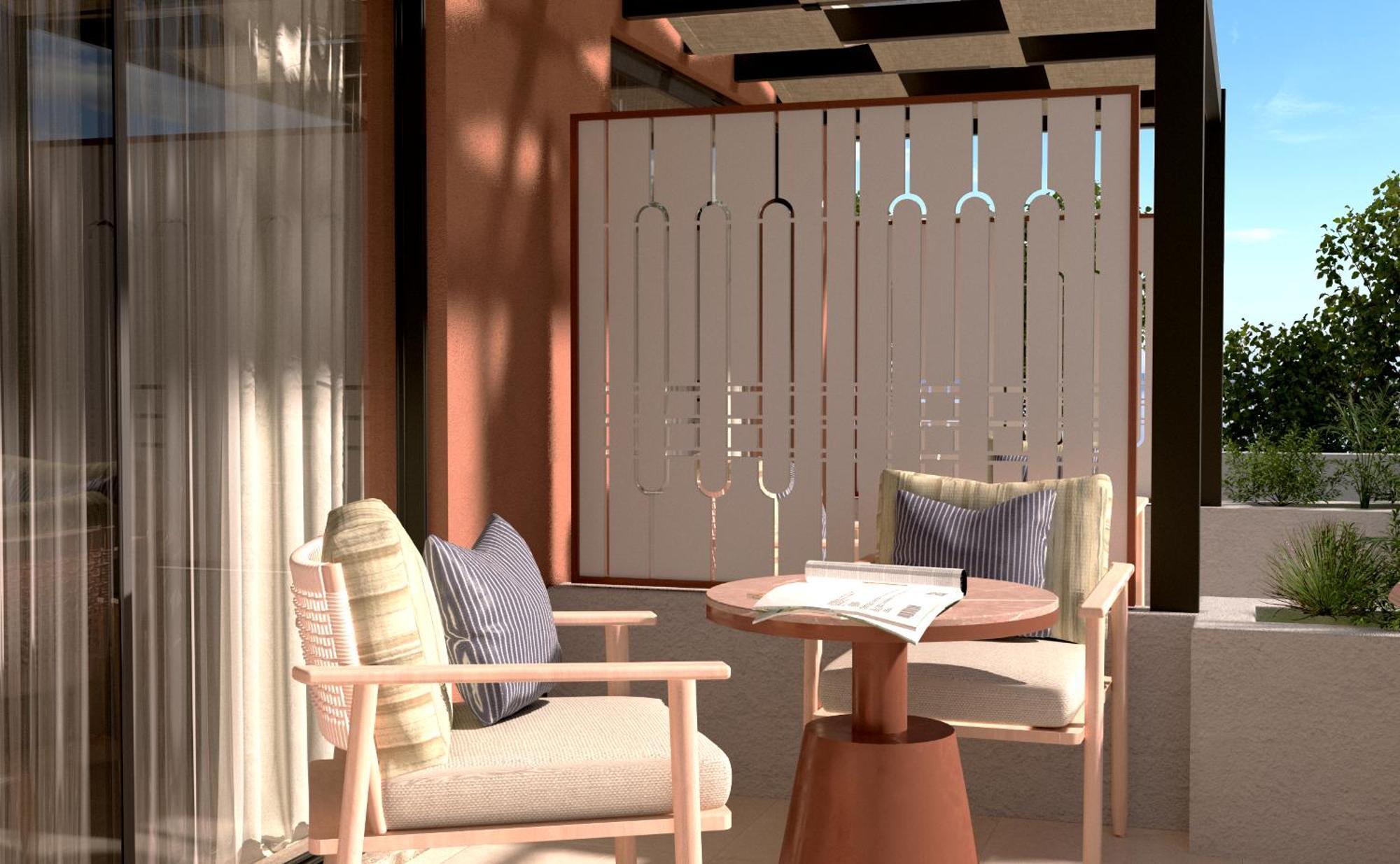 Sentido Apollo Palace Mesongí Exterior photo A 3D rendering of a balcony